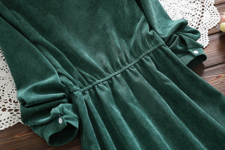 Sixsr Mori Girl Vintage Corduroy Women Shirt Dress Floral Embroidery Elegant Autumn Winter Dresses Midi Dresses For New Year