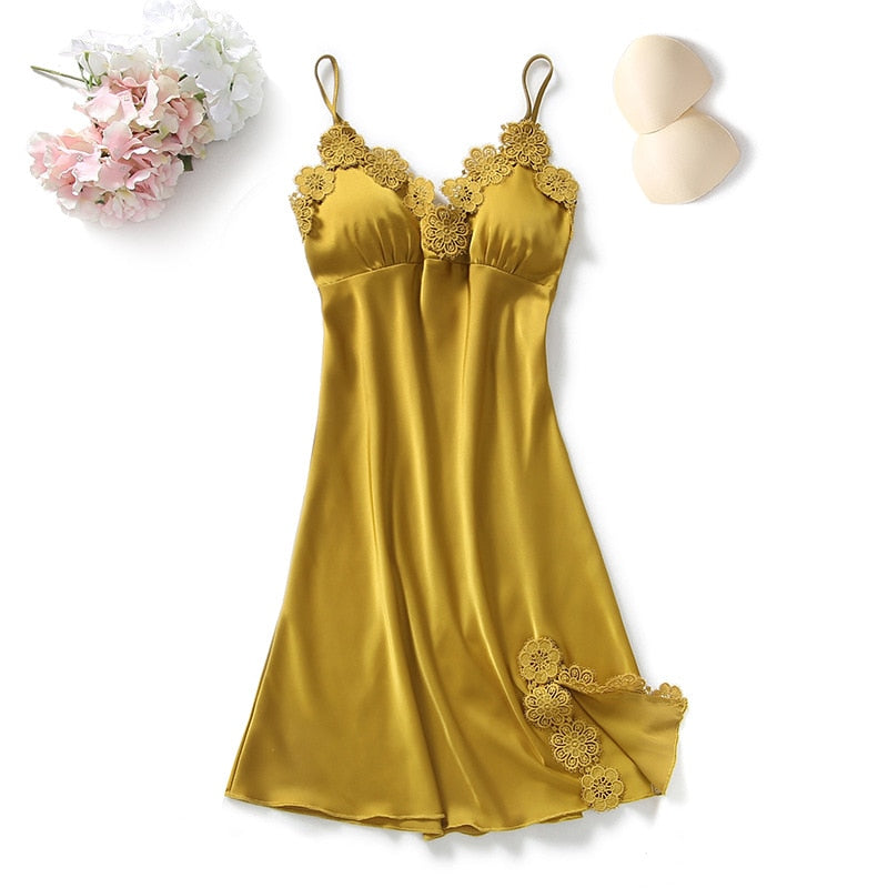 Yellow Robes Suit Autumn Women Nightgown Sets 2 Pieces Nightdress Bathrobe With Chest Pad Female Satin Kimono Bath Gown Sleepwea