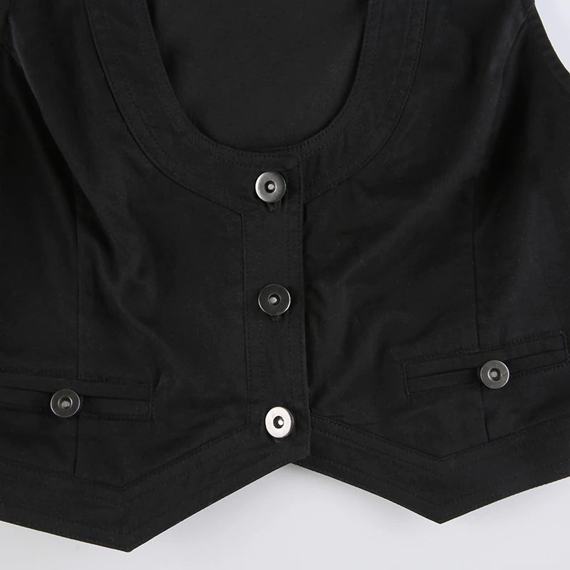 Sixsr y2k Button Corset Top Black Sleeveless Tank Tops Skinny V Neck Aesthetic Punk Crop Top Grunge Fairycore Women Vests