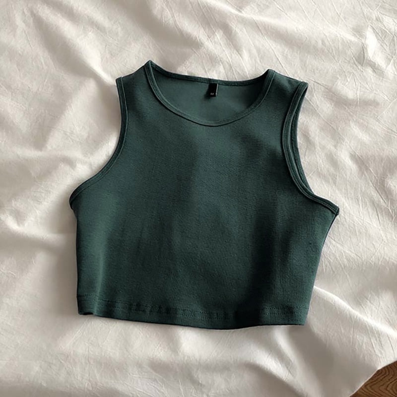 Sixsr Summer new ladies retro crop top high waist slimming stretch slim short sleeveless bottoming top
