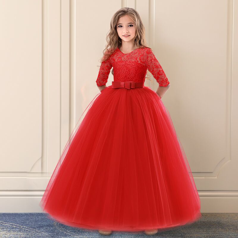 sixsr Vintage Flower Girls Dress for Wedding Evening Children Princess Party Pageant Long Gown Kids Dresses for Girls Formal Clothes