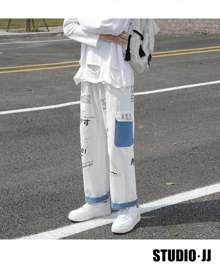 Straight Denim Jeans Men Graphic Printed Jeans 2024 Streetwear Jeans Man Wildleg Pants Hip Hop Korean Harajuku Fashion Pants