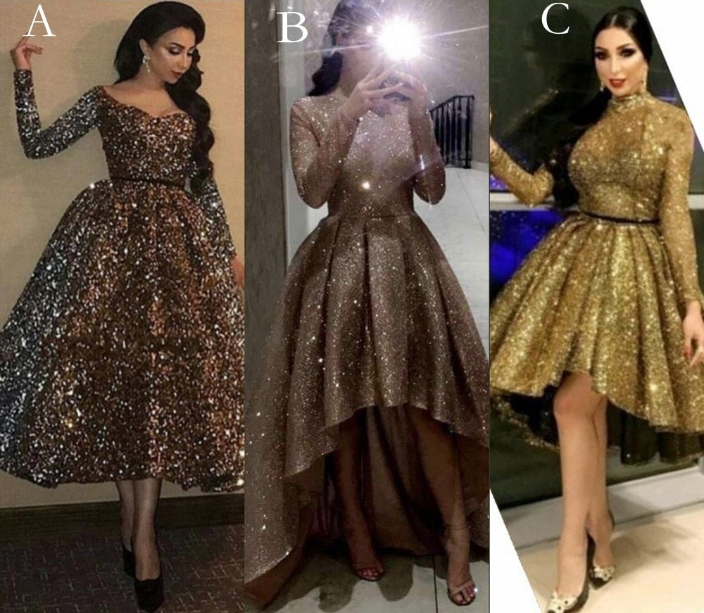 Evening Celebrity Prom Ball Gown Dresses Woman Party Night Short Elegant Plus Size Arabic Dubai Gold Formal Dress