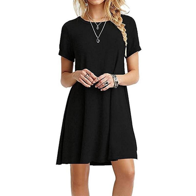 Sixsr Women Female Short Sleeve Loose Mini Short A-line Dresses Summer Beach Casual Dress Candy Color S-XXL