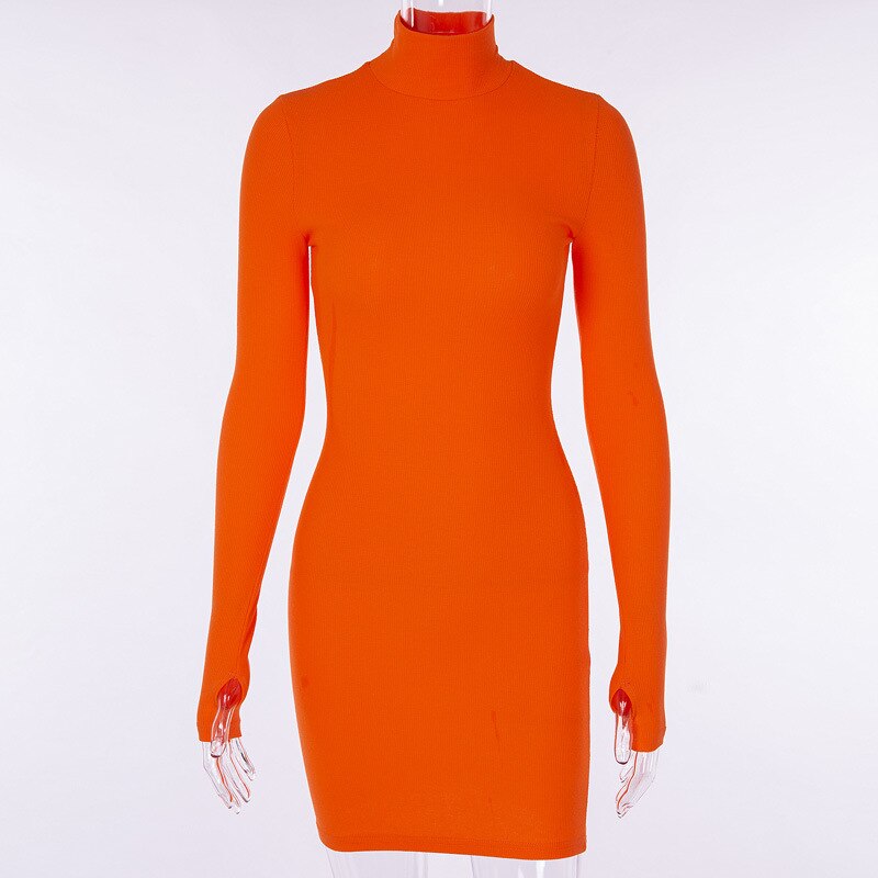 Sixsr Autumn Long Sleeve Bottom Dress for Women High Collar Temperament Solid Color Dress Bodycon Mini Dresses Female Harajuku