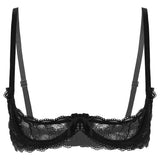 sixsr Women See Through Sheer Lace Hollow Out Lingerie Adjustable Spaghetti Shoulder Straps Open Cups Bra Push Up Underwire Bra Tops