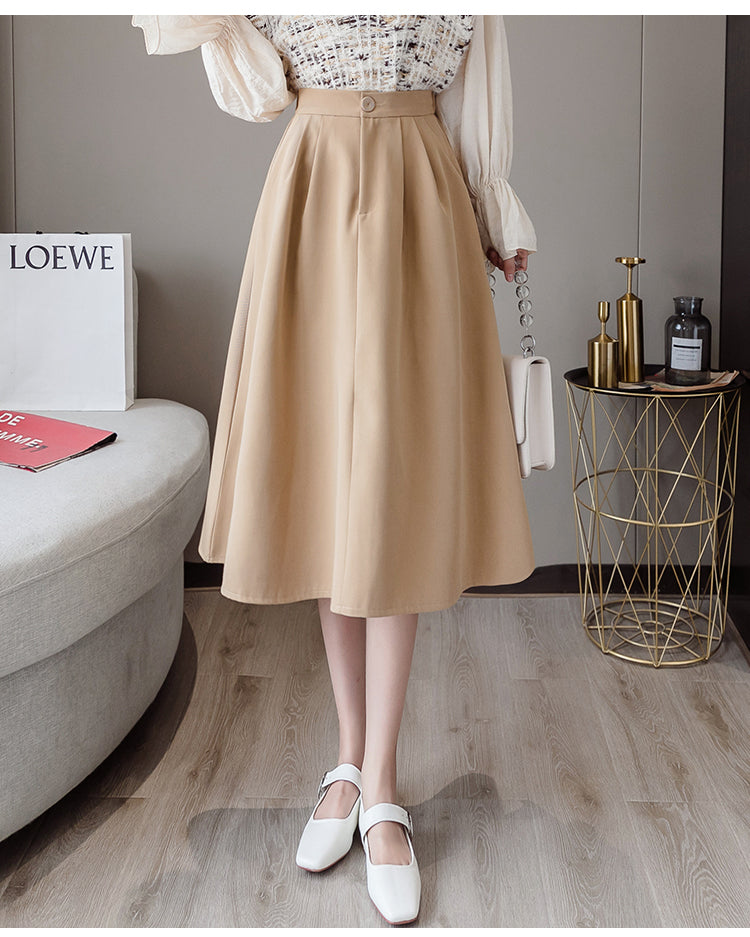 sixsr  New Spring Summer High Waist Midi Skirt Women Casual Pocket Solid Color Loose A-Line Umbrella Skirt Female Petticoat