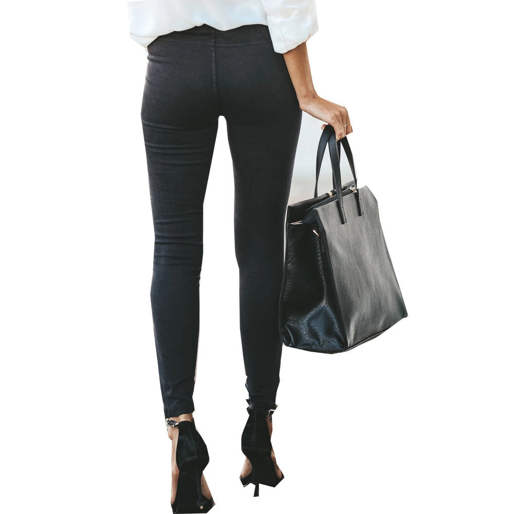 New Fashion Casual Solid Color Elastic Skinny Pants For Women