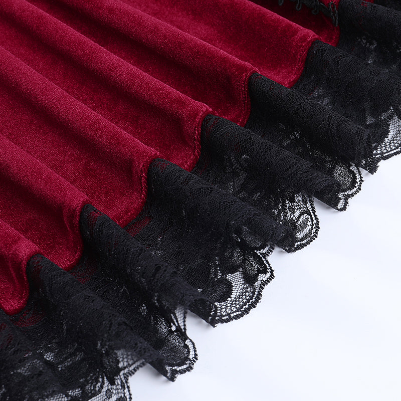 Sixsr Women Fashion Gothic Vintage Velvet Croset Dress Aesthetic Punk Hight Waist Lace Trim Mesh Mini Dresses Fairy Grunge Partyclub Dress