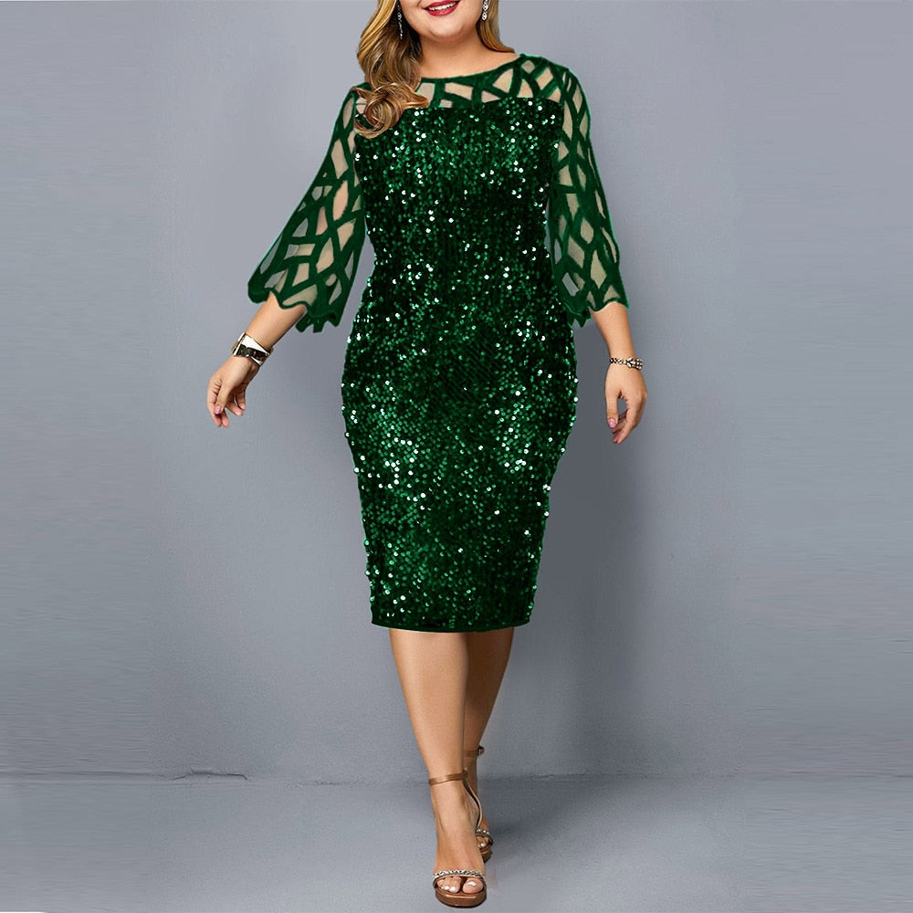 sixsr Party Dresses Plus Size Women's Summer Dress for Women Elegant Sequin Green Bodycon Dress Evening Wedding Outfits 4XL 5XL