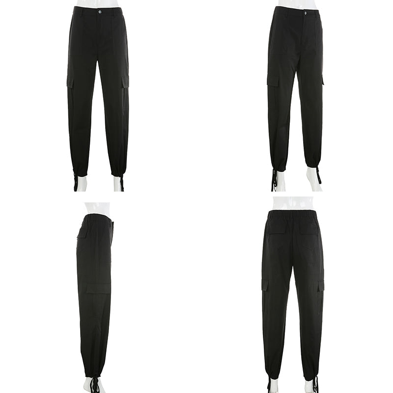 Sixsr Button Pockets Patchwork Cargo Pants Women Streetwear High Waist Trousers Women Fashion Pencil Pants Joggers Women