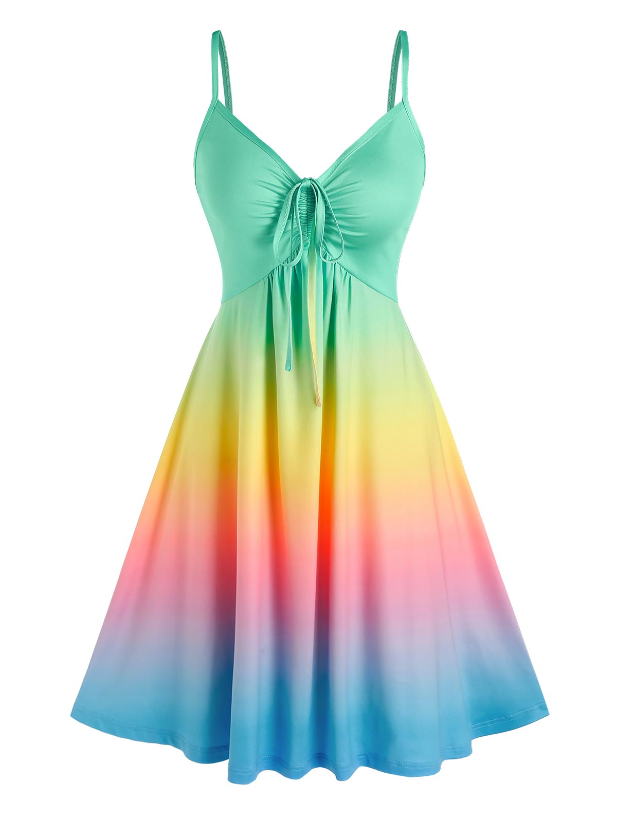 Sixsr Wipalo Casual Dress Plus Size Women Cinched Rainbow Color Ombre Slip Dress Spaghetti Strap Summer Sexy Party Dress Robe Femme
