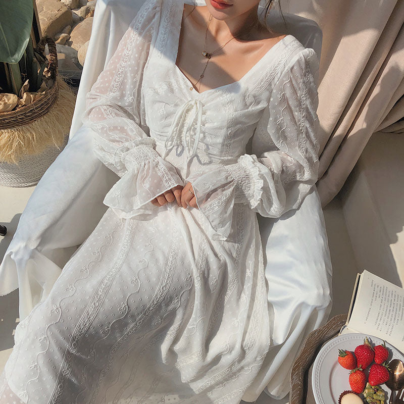 Sixsr Vintage Fairy Dress Women Elegant Designer Chiffon Dress Long Sleeve French Party Midi Dress Casual Women's Clothing Autumn