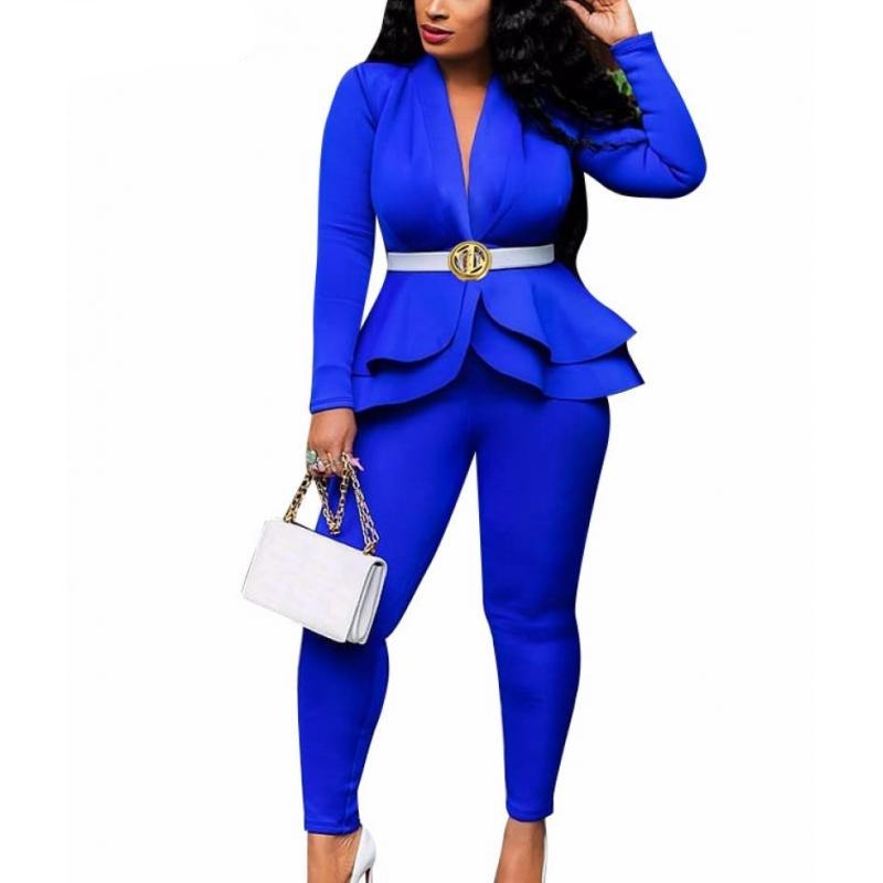 Sixsr high quality Sexy Business Suits For Women Solid Black White Office Ladies 2 Piece Sets Scallop Design Elegant Women Suit Coat & Pants Set