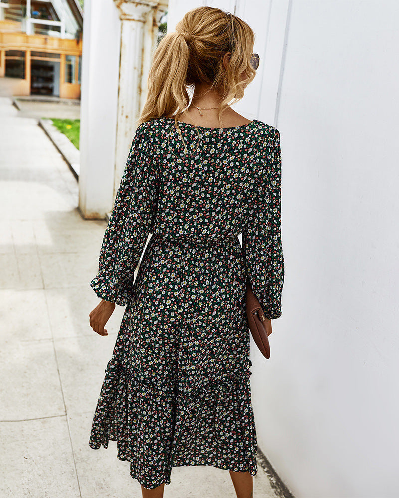 sixsr Women Long Dress Autumn Winter Long Sleeve Elegant Ladies Flower Square Collar Dresses Party Black Clothes For Woman