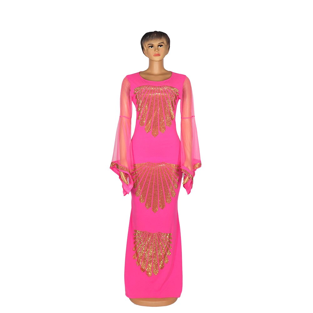 Sixsr African mom dress fashion gauze horn sleeve hot diamond hip-covered fish tail large size stretch dress