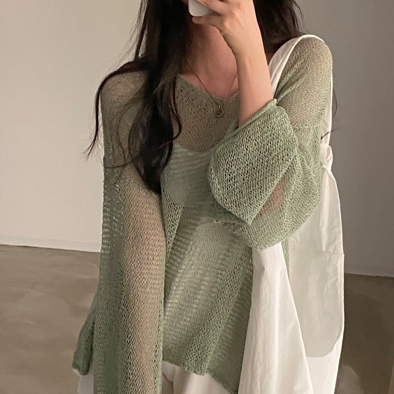 Sixsr Lazy Style Full Sleeves Jumpers Tops Hollow Out Sexy Women Fashion Casual Streetwear Chic Femme Sweaters Pullovers