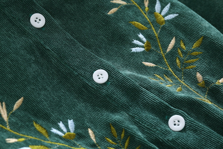 Sixsr Mori Girl Vintage Corduroy Women Shirt Dress Floral Embroidery Elegant Autumn Winter Dresses Midi Dresses For New Year