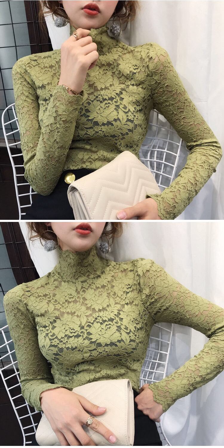 Sixsr gifts for women Plus Size Women Lace Blouses Shirts Sexy Hollow Out Long Sleeve Solid Blouse Lady Elegant Floral Embroidery Elastic Shirt Tops