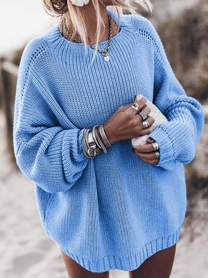 Sixsr plus size oversized sweater fall sweater for women Solid pink blue khaki purple pullover Long sleeve loose knitted sweater