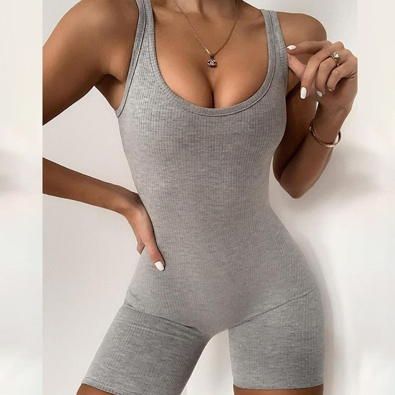 sixsr Fashion Trends Summer Women Sexy Jumpsuit Streetwear Sleeveless Bodycon Solid Knitted Sport Playsuits Romper Overalls For Women