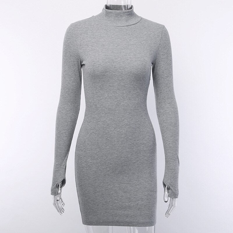 Sixsr Autumn Long Sleeve Bottom Dress for Women High Collar Temperament Solid Color Dress Bodycon Mini Dresses Female Harajuku