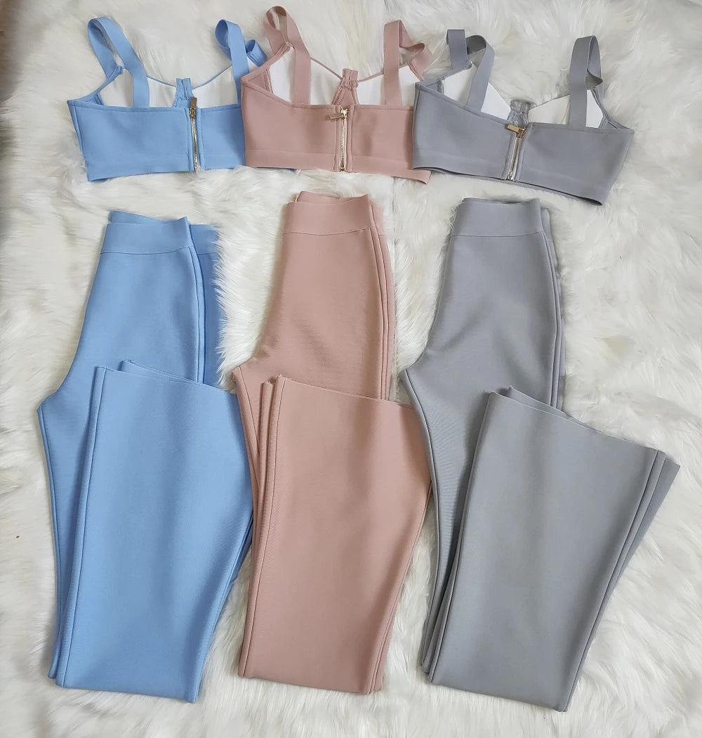sixsr Set 2 Pieces Strap Sleeveless Bustiers And Long Bell-Bottoms Trousers Sexy Celebrity Party Sheath Vestidos Dobanmbd