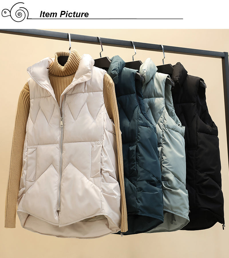 Sixsr Autumn Winter Down Cotton Soild Women's Vest Short Style New Slim Fashion Stand-up Collar White Jacket Sleeveless Vest