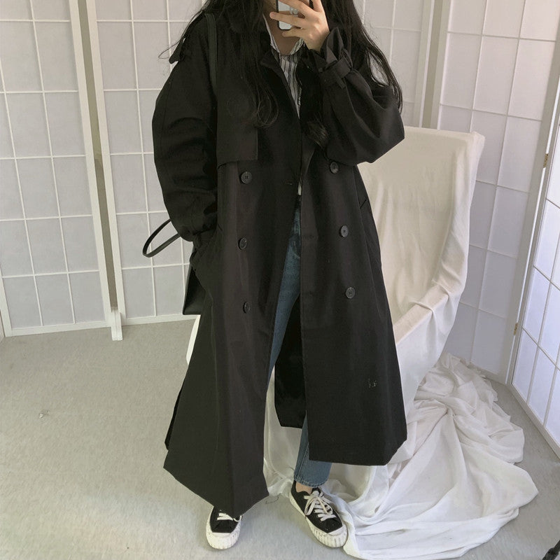 Sixsr Chic Women Trench Coat Casual Women's Long Outerwear Loose Overcoat Autumn Winter Fashion Double-breasted Windbreaker Femme