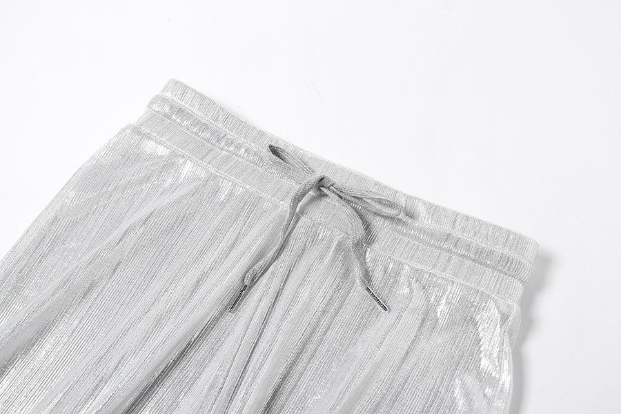 sixsr Sexy Bright Women 2-Piece Suits Criss Cross Halter Camisole Tops+Skinny Split Pants Sportswear Female Night Clubwear