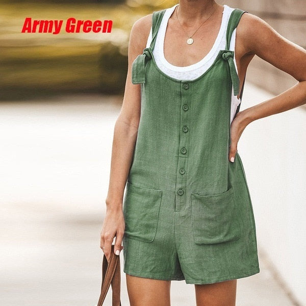 Sixsr Summer Women Sleeveless Overalls Elegant Jumpsuits Romper Casual Vintage Ladies Short Pants Cotton and linen Wide Leg Pants