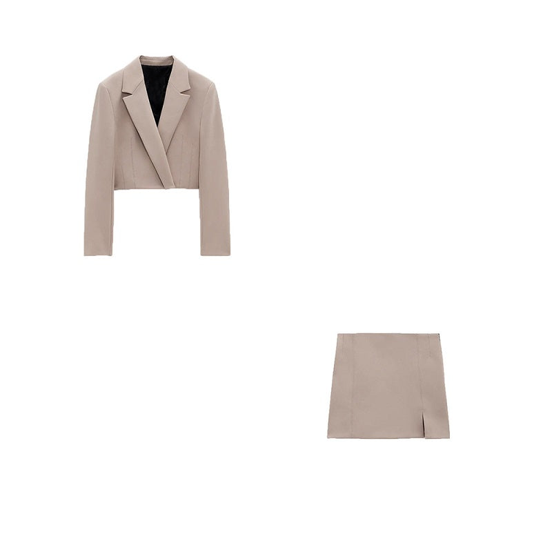 sixsr Stylish Elegant Skirt Suits Women  Fashion 2 Buttons Cropped Blazer Side Split Mini Skirts Suits Female Chic Sets