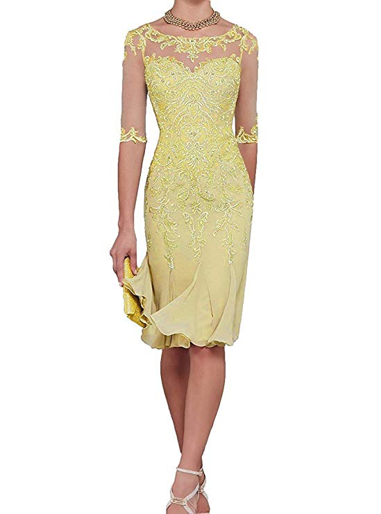 sixsr Half Sleeves Chiffon Mother of The Bride Dresses knee Length Mother Formal Dress Party Dinner Prom Dress Bride