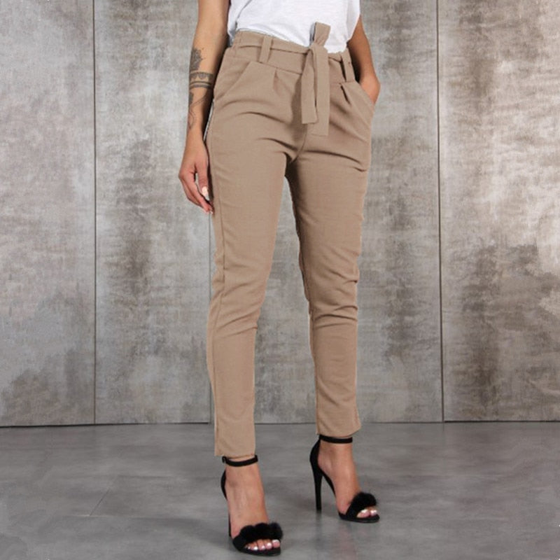 Casual Slim Chiffon Thin Pants For Women High Waist Black Khaki Green Pants Woman Trousers