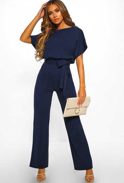 sixsr Women Summer Jumpsuit  Short Sleeve Elegant jumpsuit Long wide leg Pants High waist Casual Bodysuit Plus Size Overalls Loose
