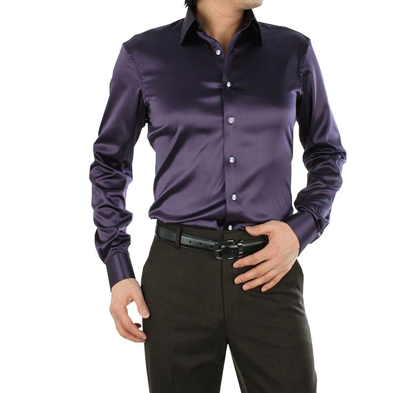 Sixsr 2024 Men's Luxury Silky Shirts Long Sleeve Fashion Loose Casual Silk Like Men Dress Shirt Plus size Wedding Party Stage Clothes