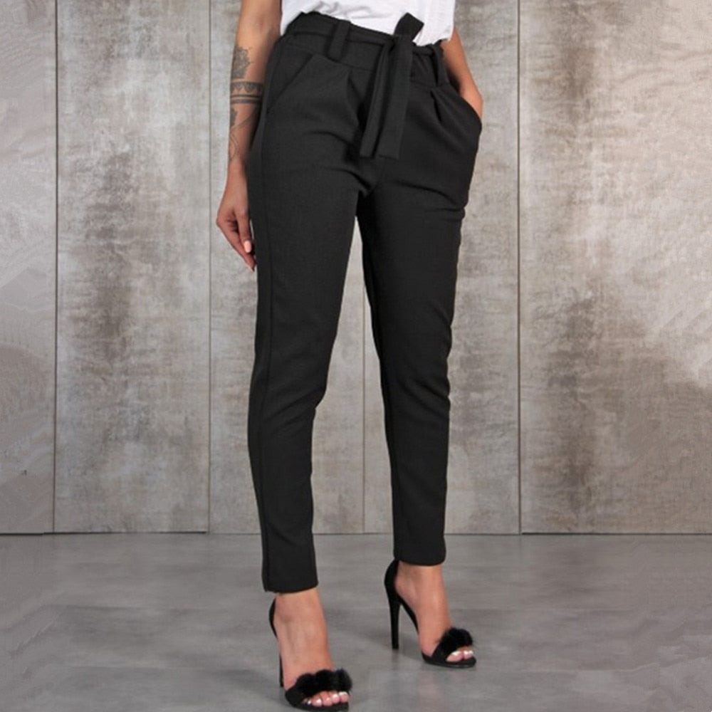 Casual Slim Chiffon Thin Pants For Women High Waist Black Khaki Green Pants Woman Trousers
