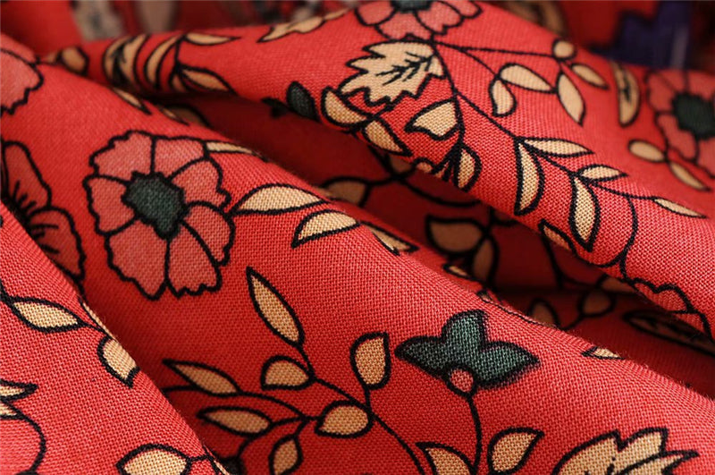Sixsr Vintage chic vestidos women Floral print bat sleeve beach long Bohemian maxi dress Ladies sexy V neck Summer Boho happie dress