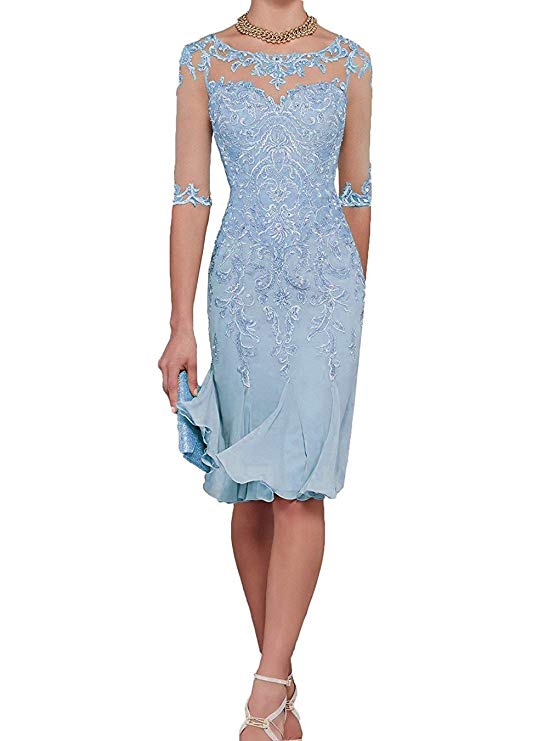 sixsr Half Sleeves Chiffon Mother of The Bride Dresses knee Length Mother Formal Dress Party Dinner Prom Dress Bride