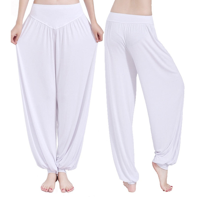 sixsr Women Harem Pants Casual Loose Cotton Solid Elastic Waist Wide Leg Pants Plus Size Loose Long Bloomers Trousers 15 Colors