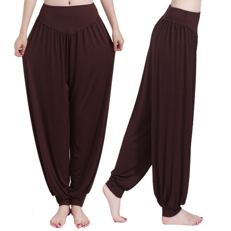 sixsr Women Harem Pants Casual Loose Cotton Solid Elastic Waist Wide Leg Pants Plus Size Loose Long Bloomers Trousers 15 Colors
