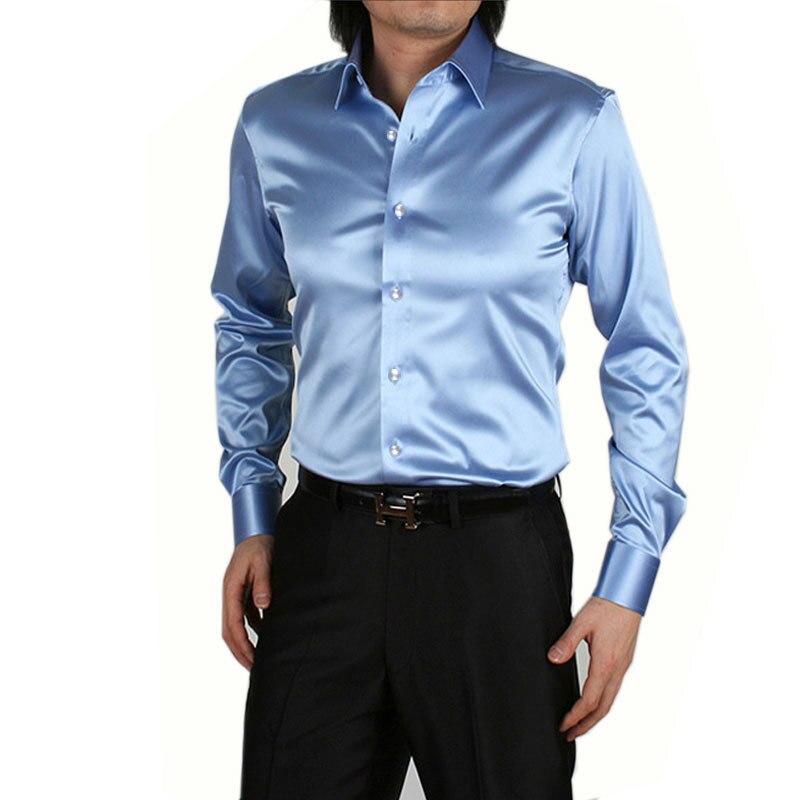 Sixsr 2024 Men's Luxury Silky Shirts Long Sleeve Fashion Loose Casual Silk Like Men Dress Shirt Plus size Wedding Party Stage Clothes
