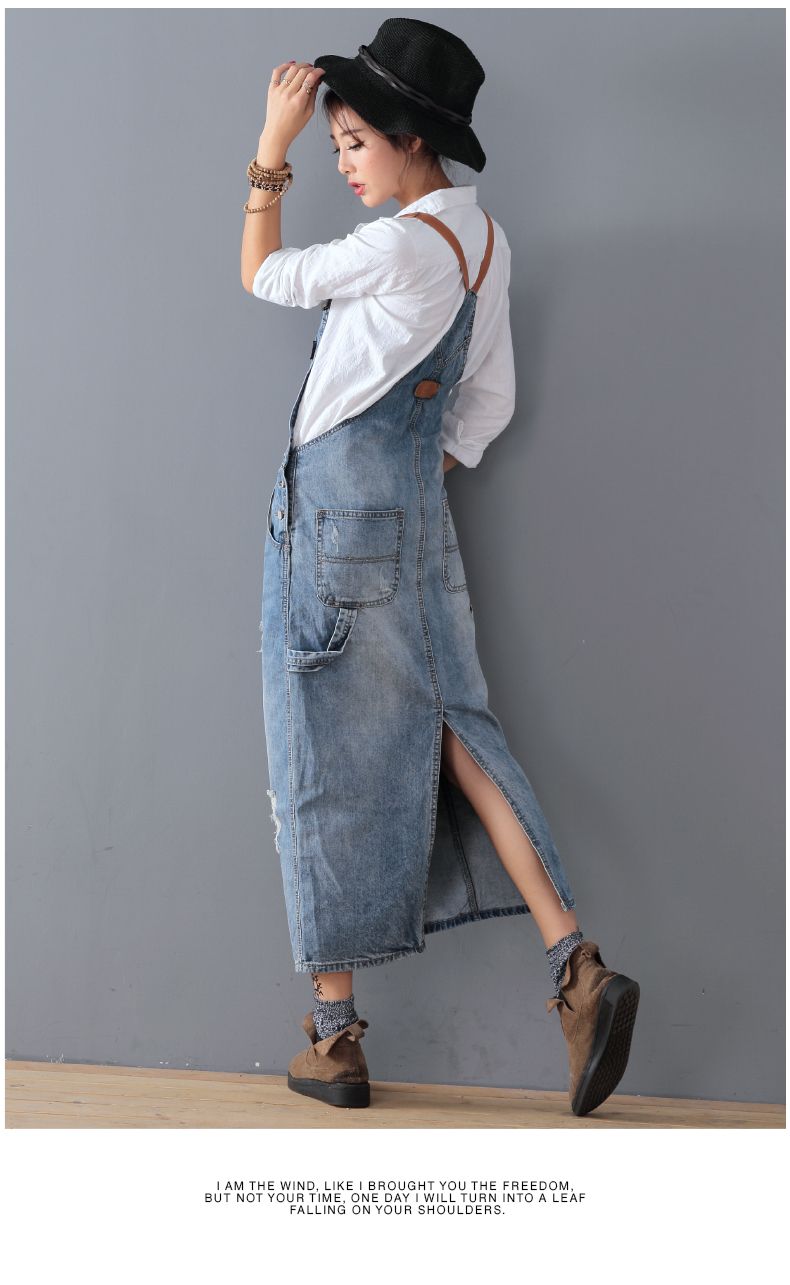 Sixsr Fashion Maxi Denim Dress Summer Ladies Suspenders Holes Jean Dresses Female Loose Plus Size 5XL Bib Blue cowboy Long Dress 8075
