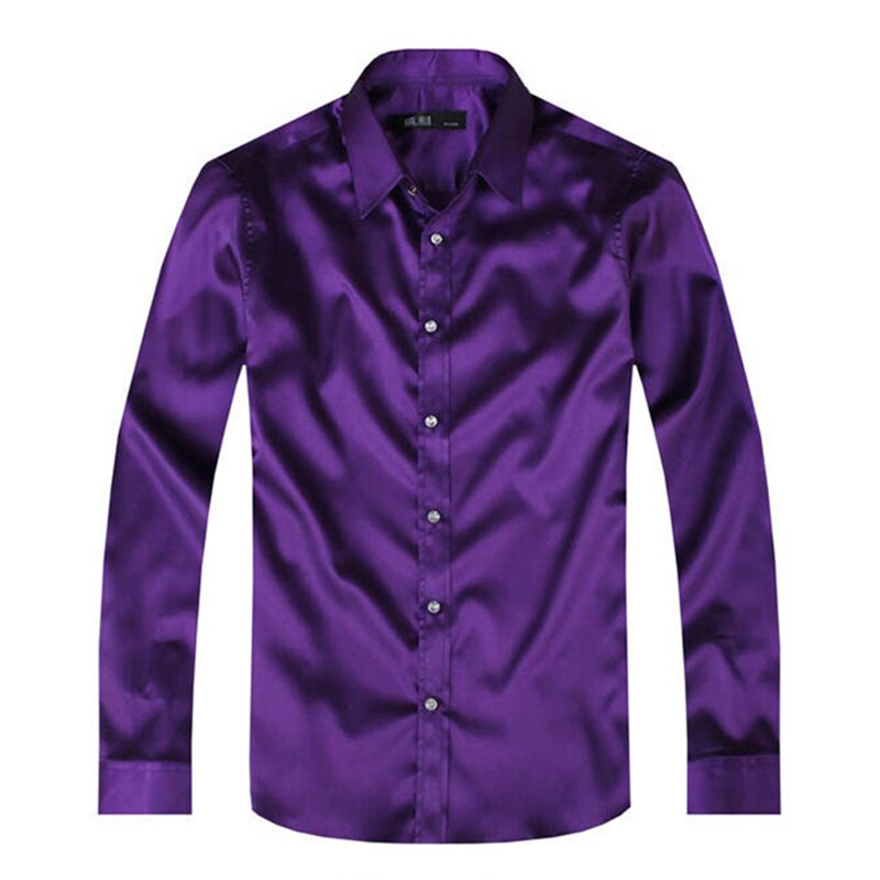 Sixsr 2024 Men's Luxury Silky Shirts Long Sleeve Fashion Loose Casual Silk Like Men Dress Shirt Plus size Wedding Party Stage Clothes