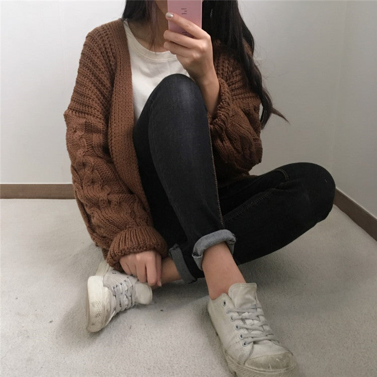 Sixsr New Autumn Knit Sweater Women Fashion Harajuku Loose Warm Cardigan Women College Casual Long Sleeve Winter Coat