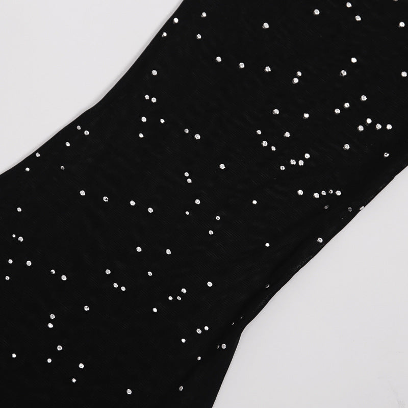 sixsr Hot Sparkly Rhinestone Black Mesh Sexy Flare Pants Streetwear Rave Bottoms See Through Beach Bell Bottom Pants C66-BE16