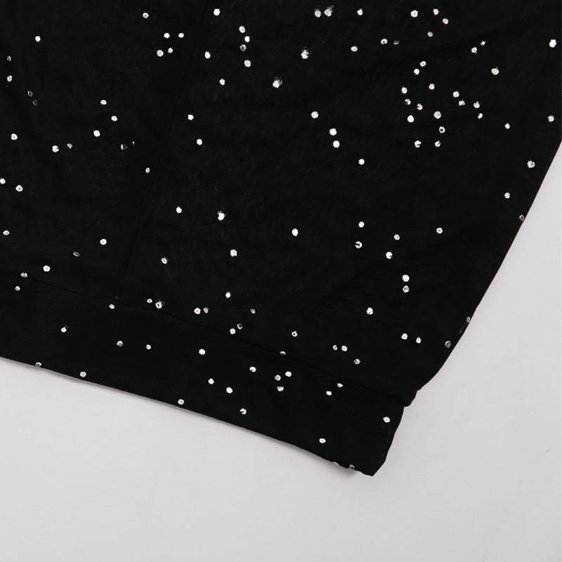 sixsr Hot Sparkly Rhinestone Black Mesh Sexy Flare Pants Streetwear Rave Bottoms See Through Beach Bell Bottom Pants C66-BE16