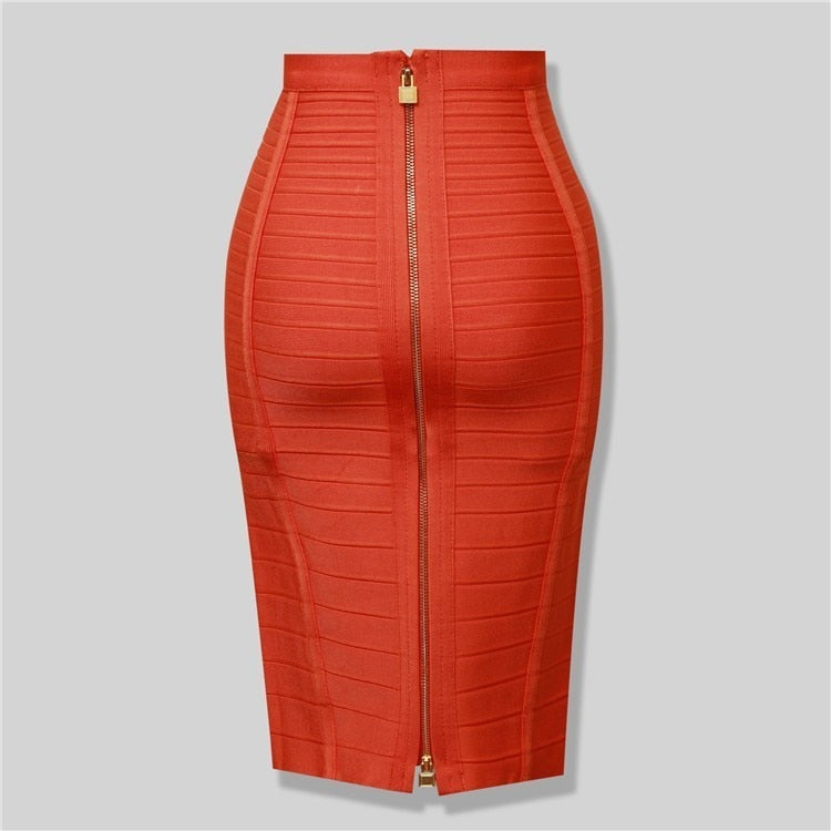 sixsr 16 Colors XL XXL Sexy Solid Zipper Orange Blue Black Red White Pink Bandage Skirt Women Elastic Bodycon Summer Pencil Skirt 58cm