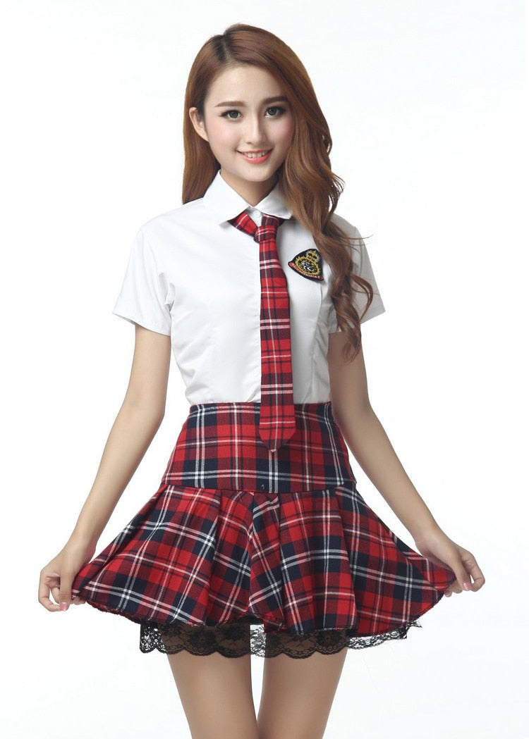sixsr Short Sleeves Japanese School Uniform Girl Sailor Dress Red/Tibetan Blue Plaid Skirt Uniformes Japonais Korean Costumes For Girl