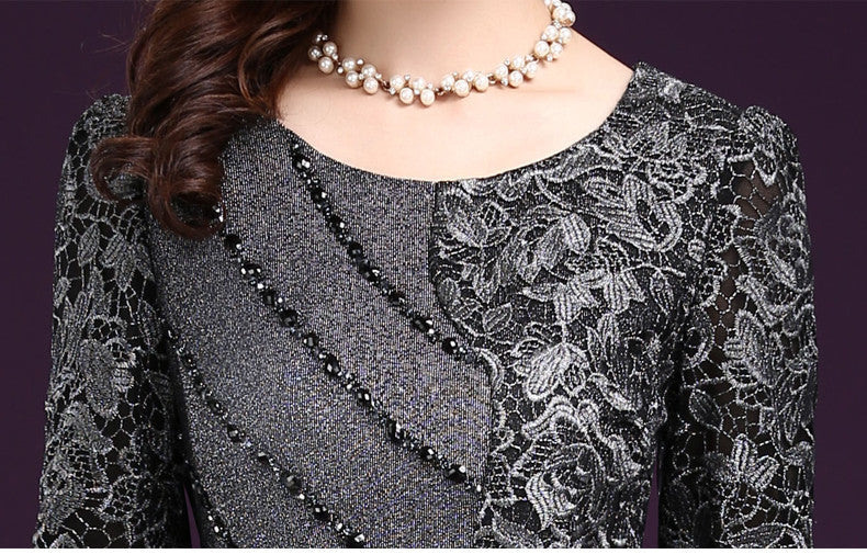 Sixsr Women Sexy Dress autumn Elegant Women Winter 3/4 Sleeve Knee Length Vintage Ol Work Wear Bodycon Lace Crochet Dresses 4XL